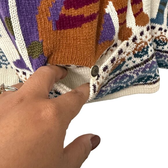 Icelandic Designs Whimsical Cats Colorful Full Zip Cardigan Sweater Size Medium - Picture 3 of 8